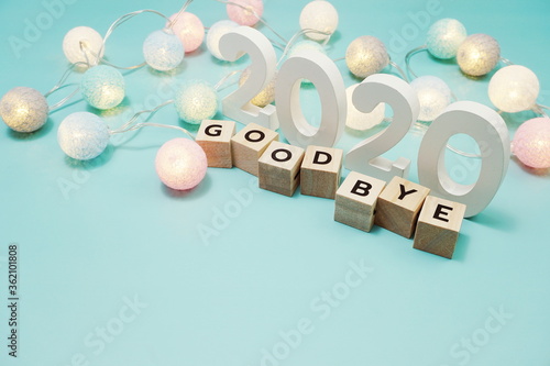 Goodbye 2020 alphabet letters with space copy on blue background © may1985