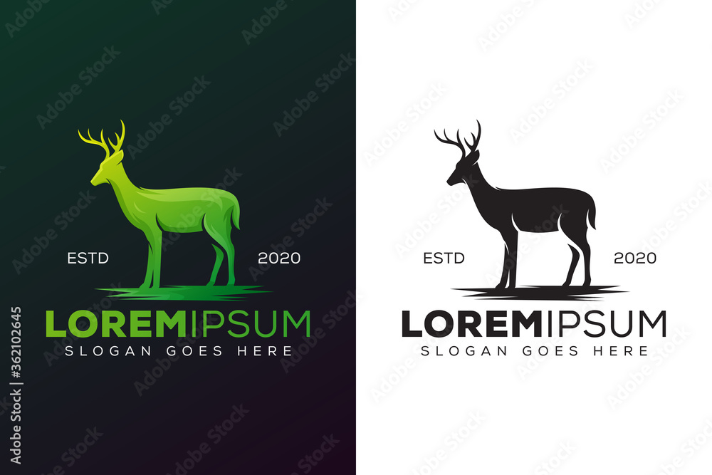 Animal deer logo, adventure hunting deer, gradient with black logo version Animal deer logo, adventure hunting deer, gradient with black logo version