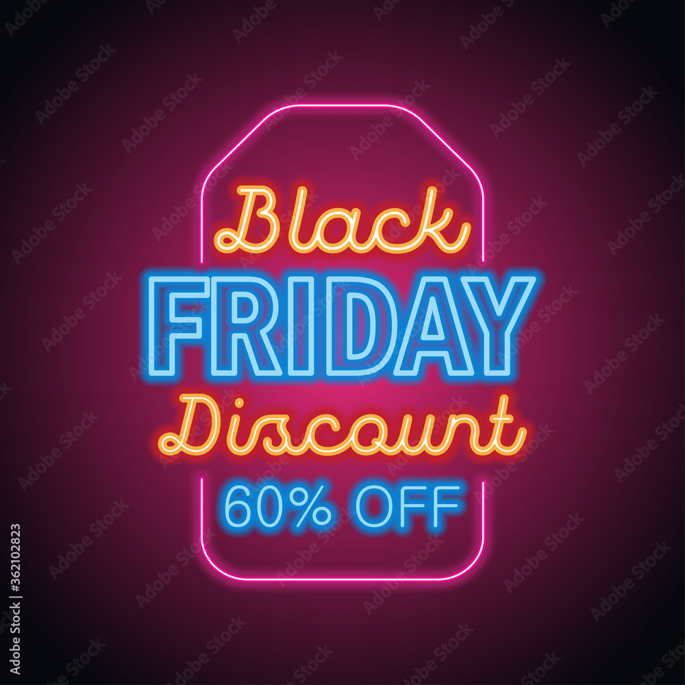 black friday day sale with neon sign effect for black friday day event. vector illustration