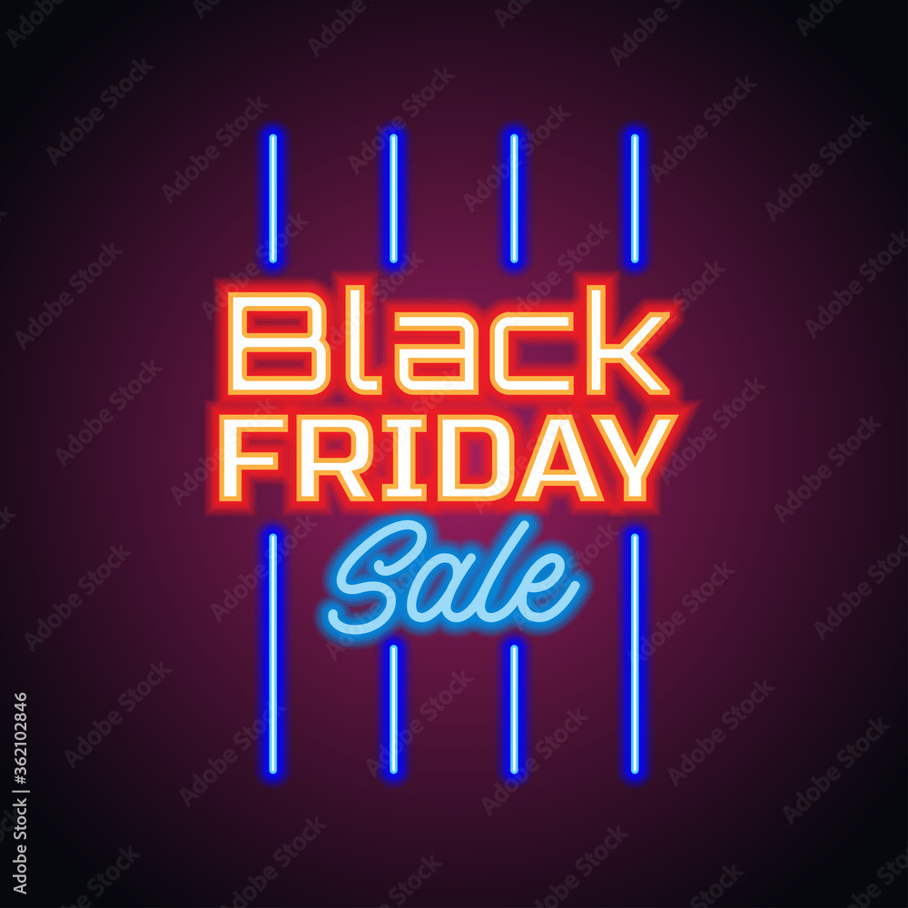 Fototapeta premium black friday day sale with neon sign effect for black friday day event. vector illustration