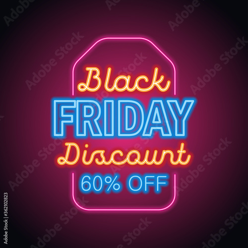 black friday day sale with neon sign effect for black friday day event. vector illustration