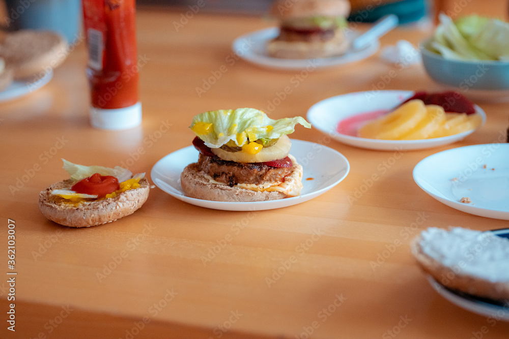 Closeup view of home make hamburger Closeup view of home make hamburger