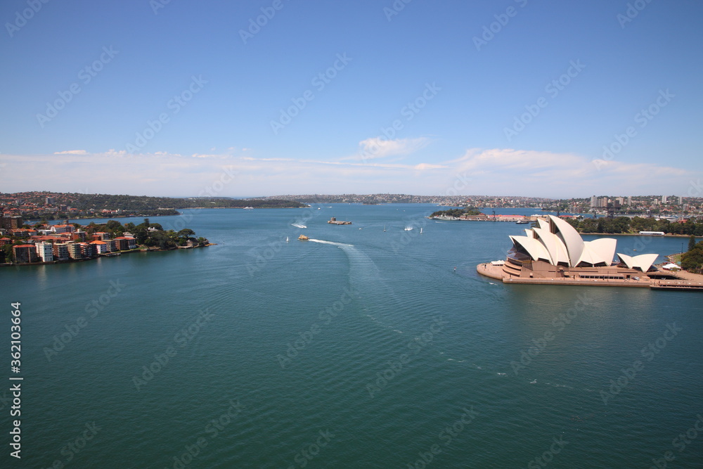 Aerial view Sydney Harbor skyline with Circular Quay Australia