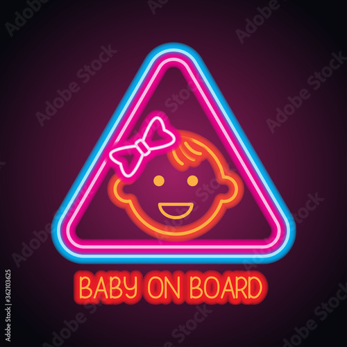 baby on board with neon light effect. vector illustration