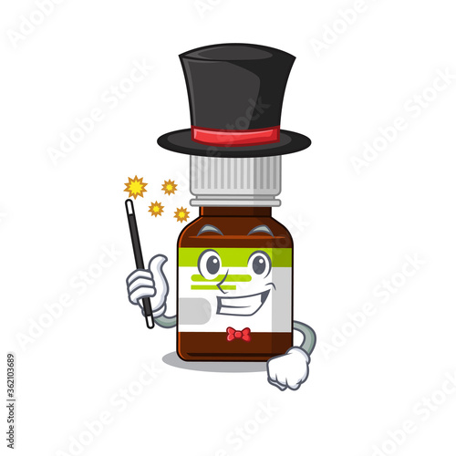 A gorgeous smart Magician of antibiotic bottle cartoon design style