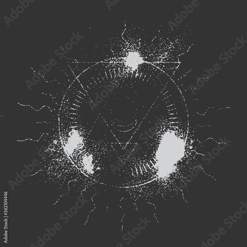 Mystical geometry symbol. Linear alchemy, occult, philosophical sign. For music album cover, poster, sacramental design. Astrology and religion concept.