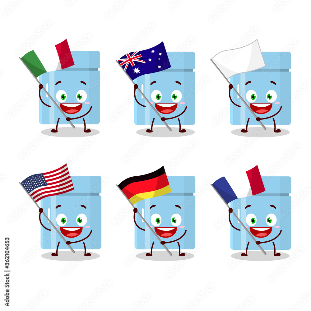 Fridge cartoon character bring the flags of various countries Fridge cartoon character bring the flags of various countries