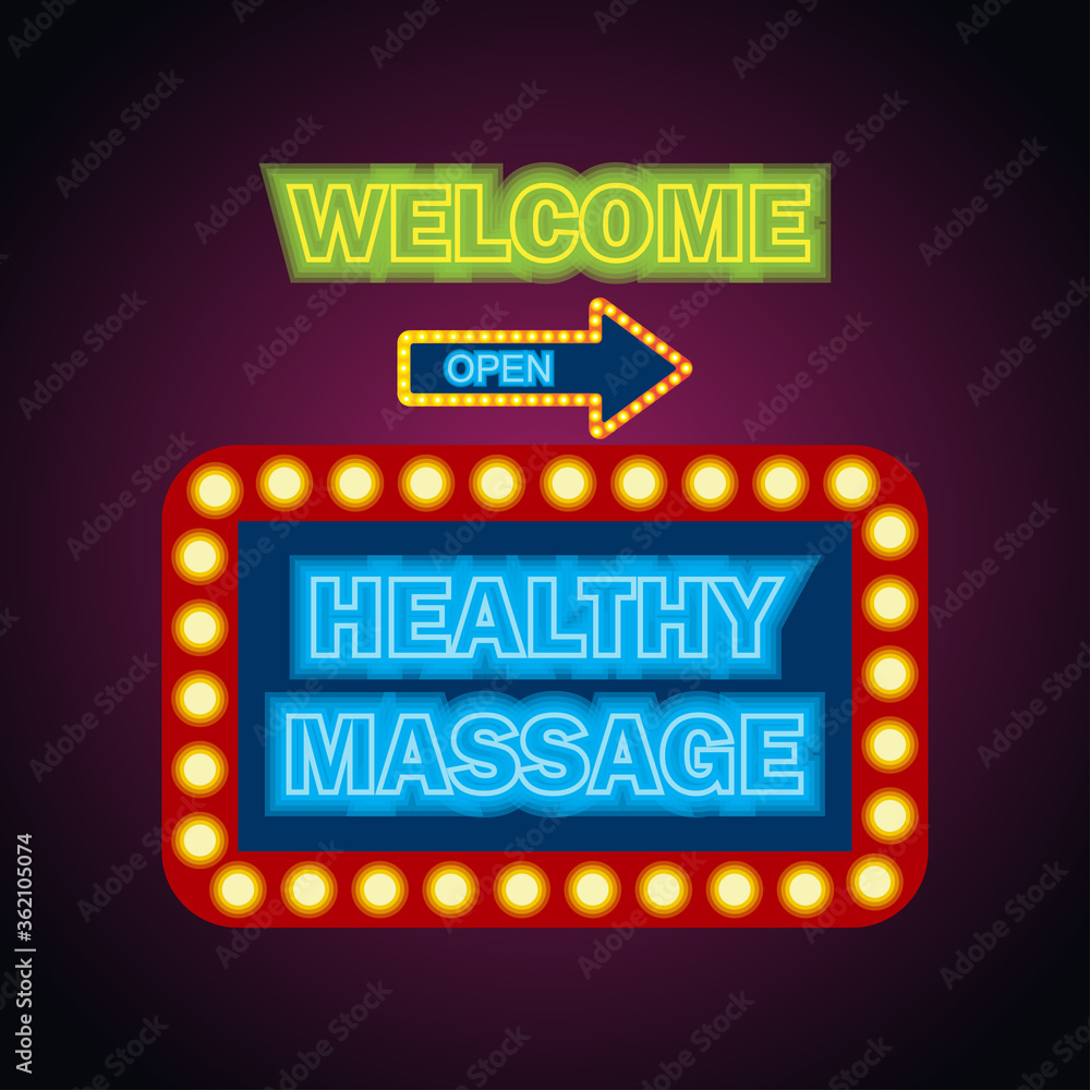 Fototapeta premium healthy massage in neon sign plank for massage business