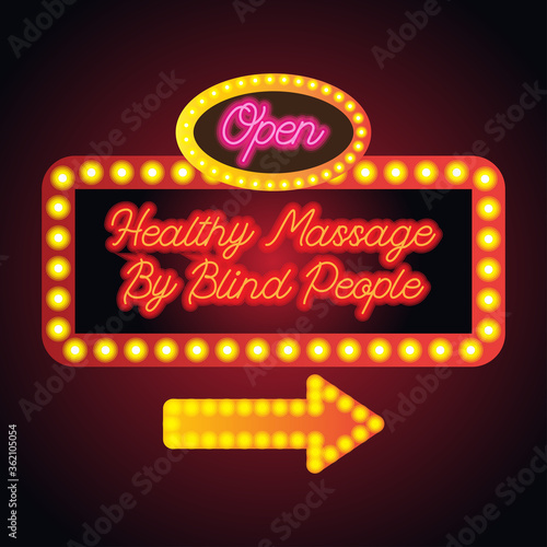 healthy massage by blind people in neon sign plank for massage business