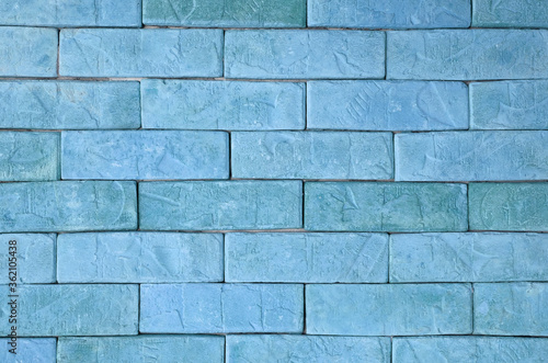 empty blue with cyan brick wall or stone floor and loft table to retro style on top view for texture background and vintage wallpaper or interior and exterior cool construction