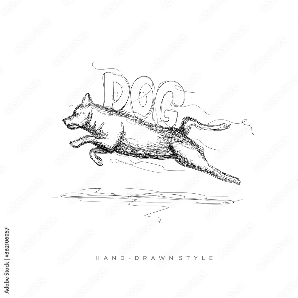 dog running vector in an abstract hand drawn style, illustration of a black and white animal dog running vector in an abstract hand drawn style, illustration of a black and white animal