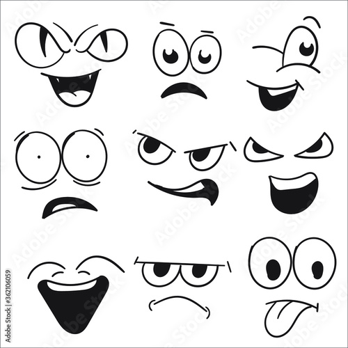 set of funny cartoon faces