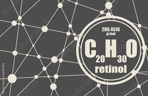 Formula vitamin A retinol. Connected lines with dots background.