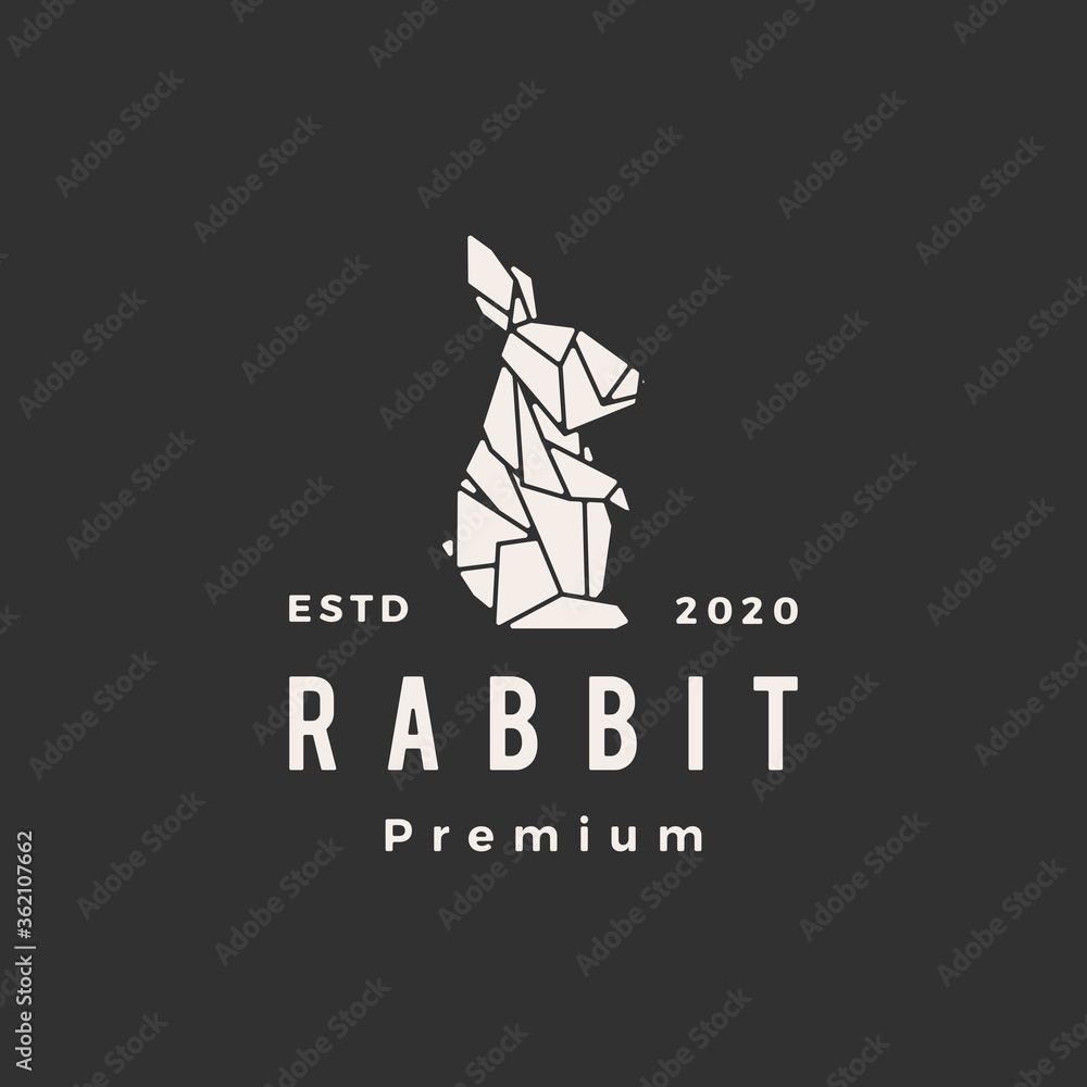 origami rabbit hare bunny hipster vintage logo vector icon illustration