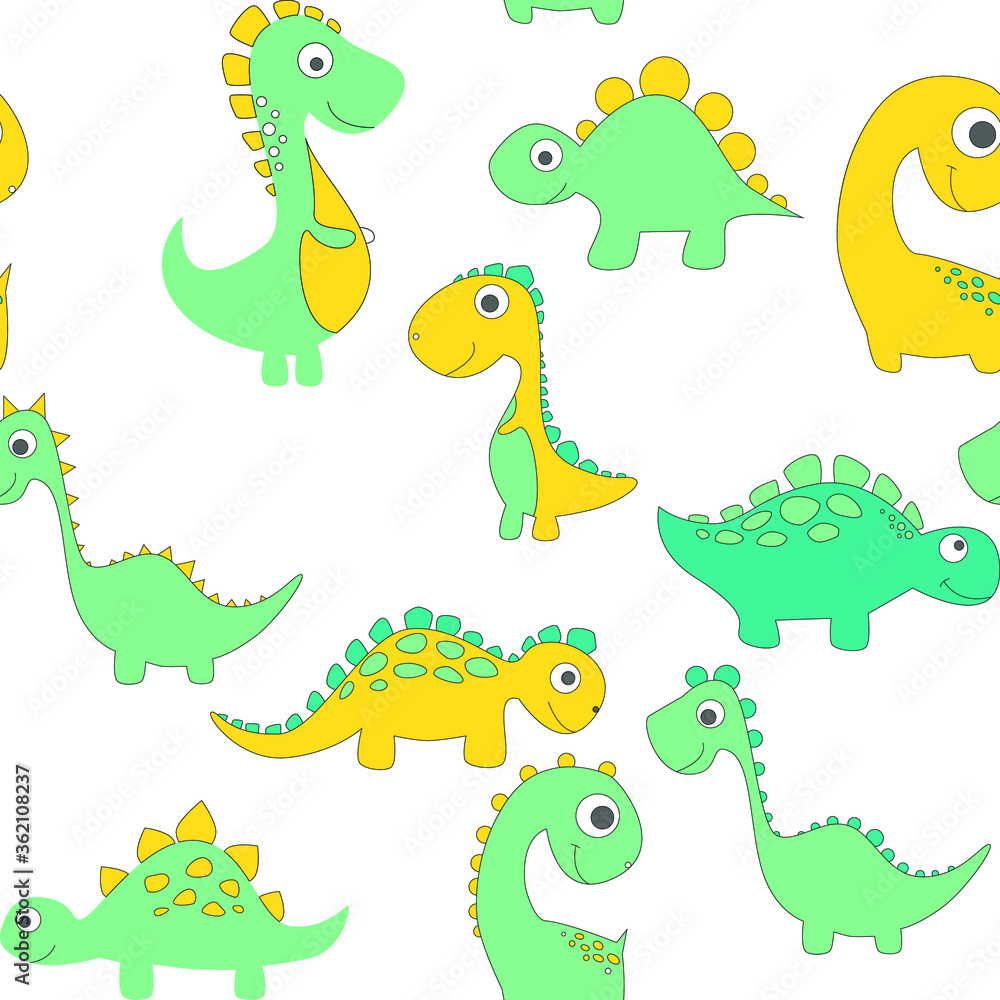 Fototapeta premium Childish dinosaur seamless pattern for fashion clothes, fabric, t shirts. hand drawn vector