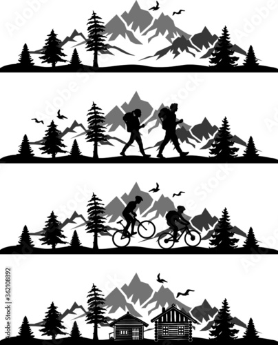 Bike Hike Nature landscape vector SET