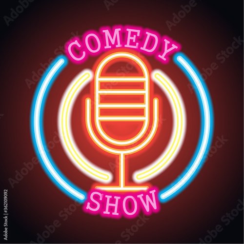 stand up neon sign for stand up comedy advertisement. vector illustration