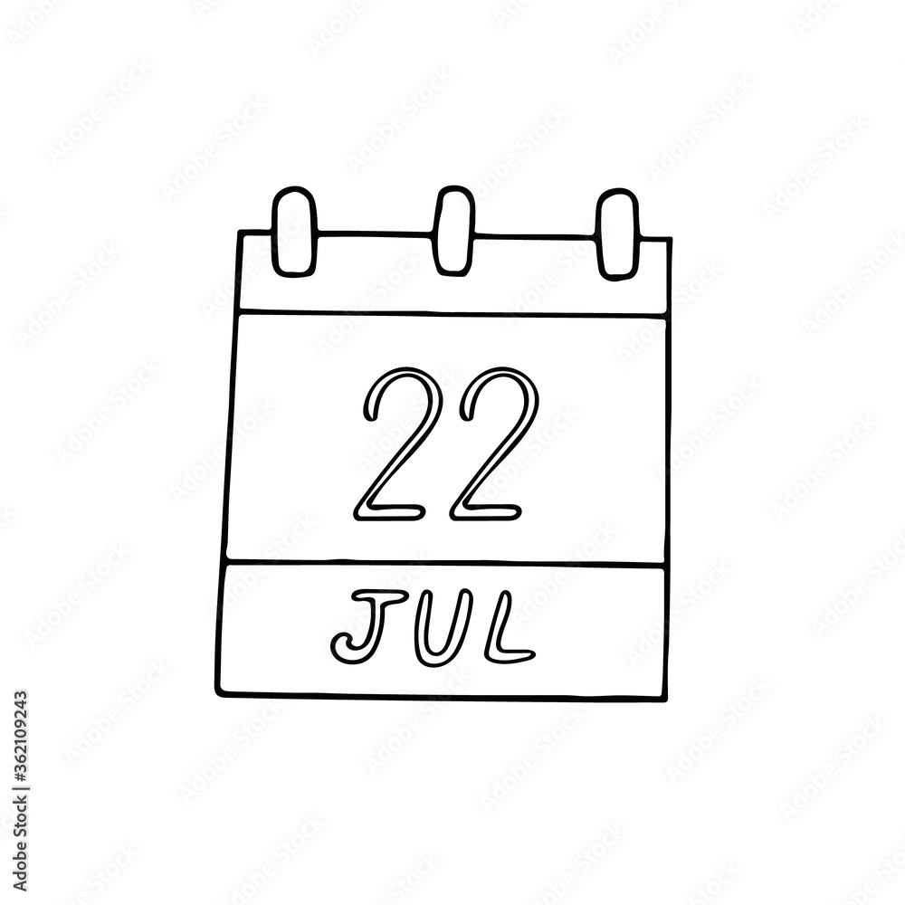 calendar hand drawn in doodle style. July 22. World Brain Day, date. icon, sticker, element, design. planning, business holiday calendar hand drawn in doodle style. July 22. World Brain Day, date. icon, sticker, element, design. planning, business holiday