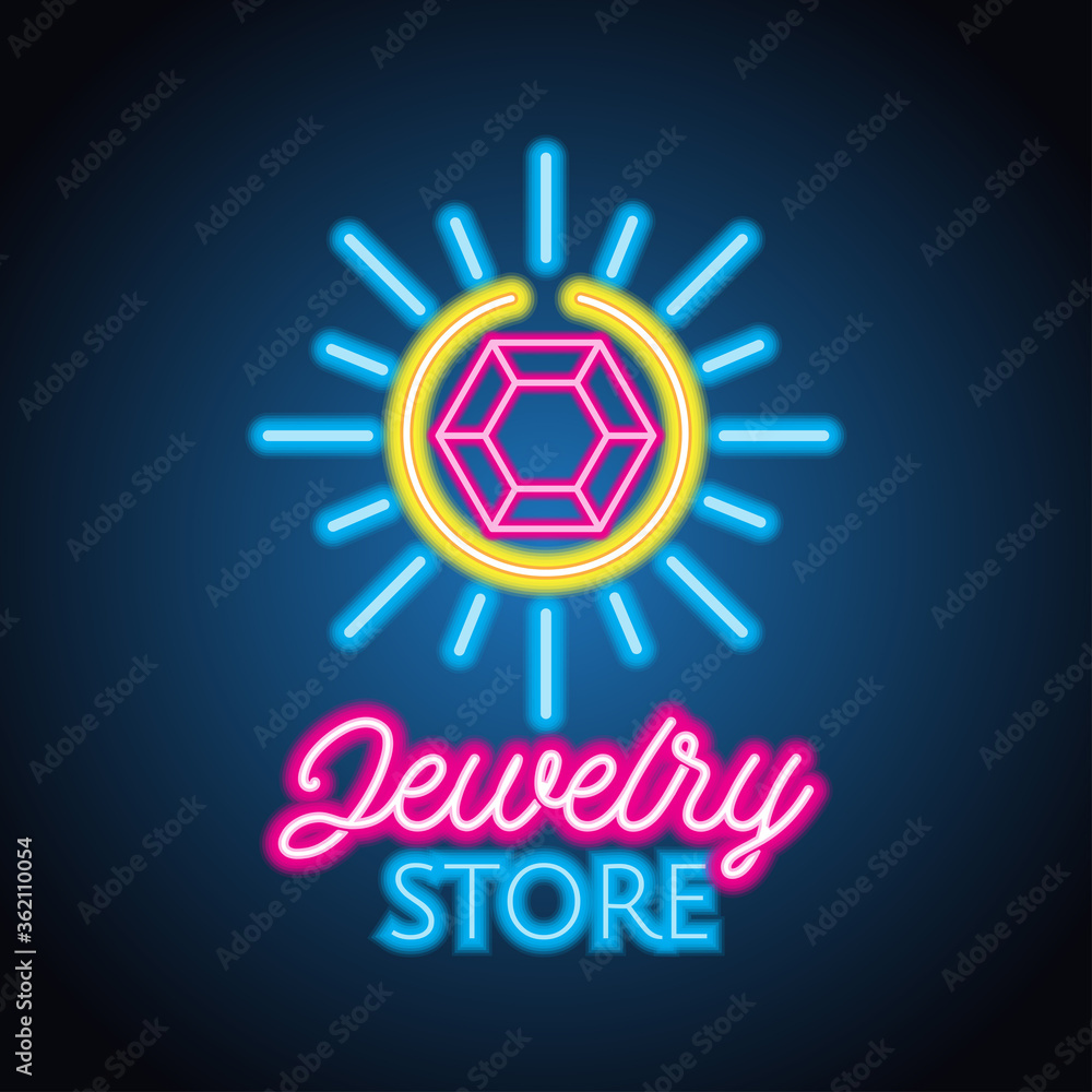 jewelry store neon sign for jewelry business plank. vector illustration jewelry store neon sign for jewelry business plank. vector illustration