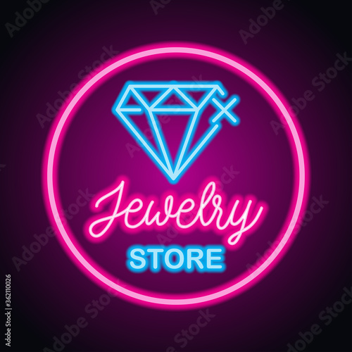 jewelry store neon sign for jewelry business plank. vector illustration