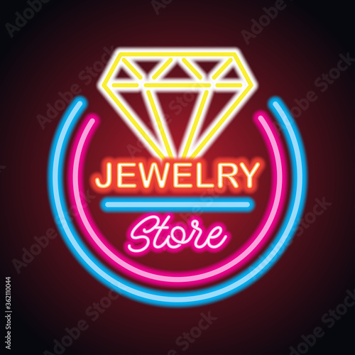 jewelry store neon sign for jewelry business plank. vector illustration