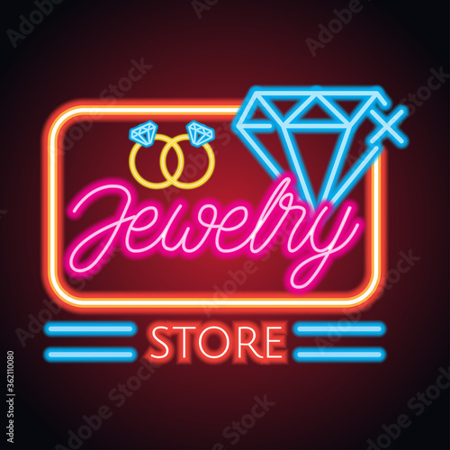 jewelry store neon sign for jewelry business plank. vector illustration