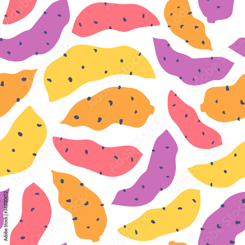 Colorful sweet potatoes yams vegetables seamless pattern background.