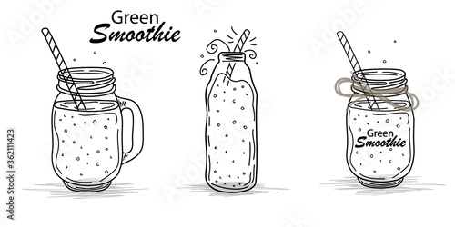 Smoothies or detox cocktail day poster in doodle style.