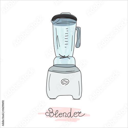 Vector icon of an electric stationary blender on white background. Doodle.