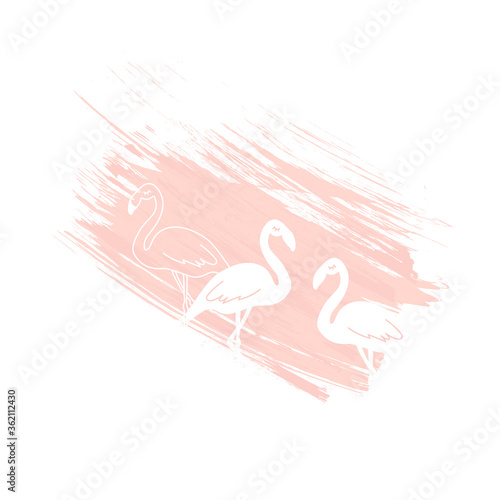 Pink flamingo. Doodle. Cartoon. Scandinavian style vector illustration.