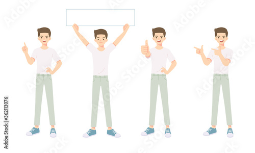 Collection of young man do many pose