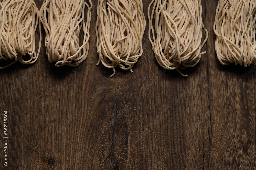 Asian Homemade Raw Noddle with Copy Space for Wallpaper or Backgrounds