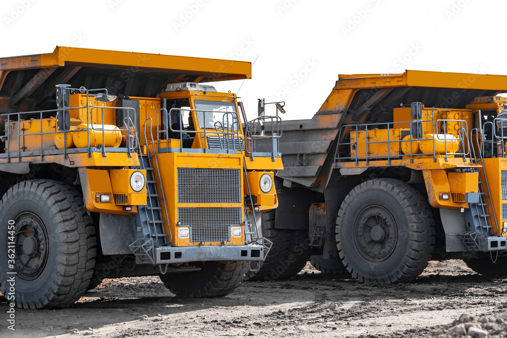 Open pit mine industry, big yellow mining truck for coal anthracite Open pit mine industry, big yellow mining truck for coal anthracite