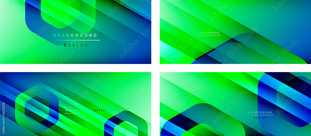 Set of hexagon geometric shapes and fluid gradients with 3d shadow and light straight lines, minimal abstract backgrounds Set of hexagon geometric shapes and fluid gradients with 3d shadow and light straight lines, minimal abstract backgrounds