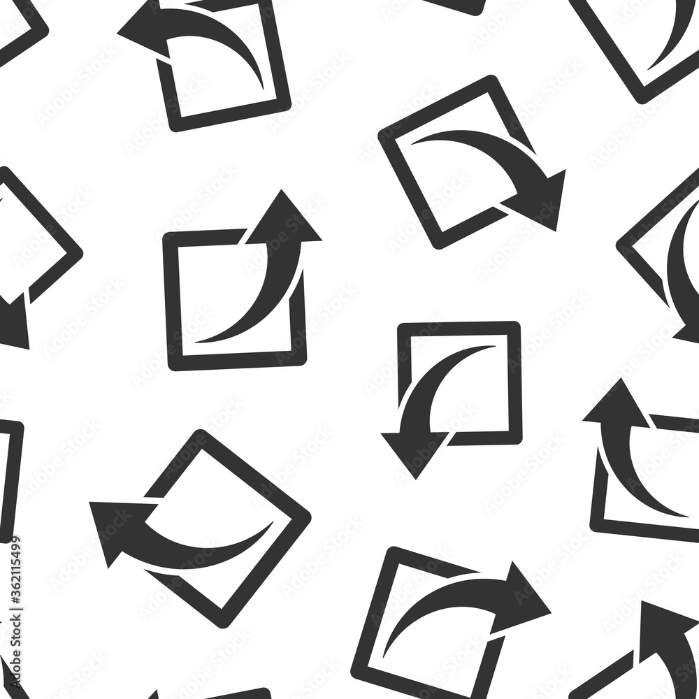 Share button icon in flat style. Arrow sign vector illustration on white isolated background. Send file seamless pattern business concept.