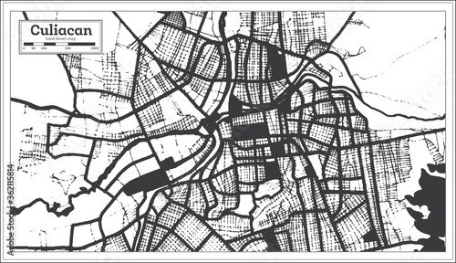 Culiacan Mexico City Map in Black and White Color in Retro Style. Outline Map. photo