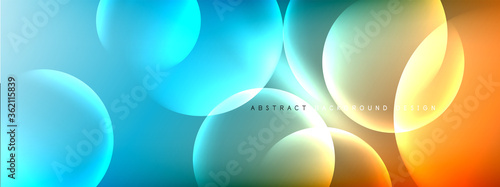 Vector abstract background liquid bubble circles on fluid gradient with shadows and light effects. Shiny design templates for text photo