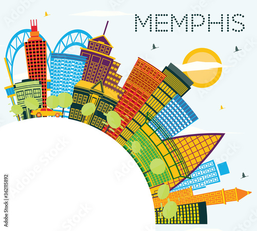 Memphis Tennessee City Skyline with Color Buildings, Blue Sky and Copy Space.