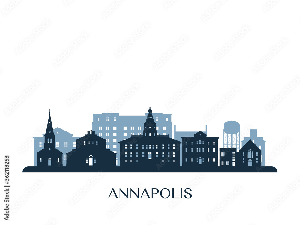 Annapolis skyline, monochrome silhouette. Vector illustration.