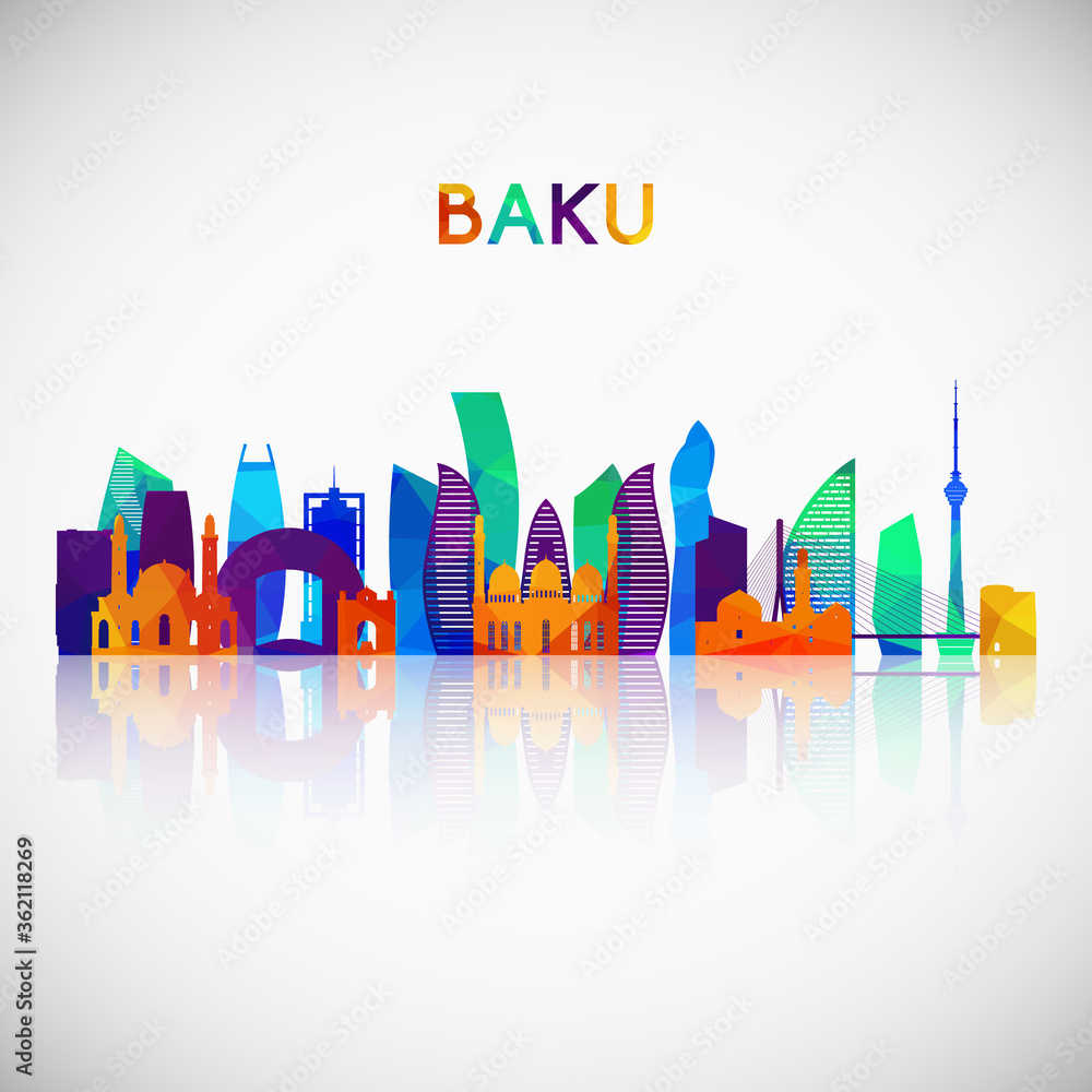 Baku skyline silhouette in colorful geometric style. Symbol for your design. Vector illustration.