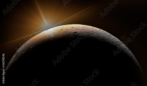 Fototapeta Naklejka Na Ścianę i Meble -  Saturn moon Dione eclipse. Copy space for your text. Elements of this image furnished by NASA.