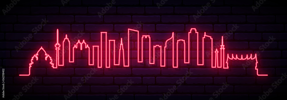Fototapeta Czerwony neon panoramę miasta Dżakarta. Jasny długi baner Dżakarty. Ilustracja wektorowa.
