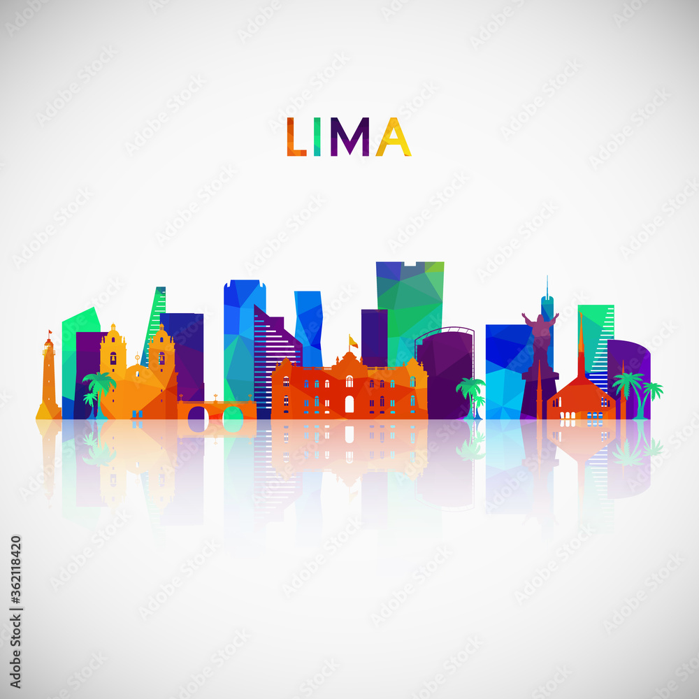 Lima skyline silhouette in colorful geometric style. Symbol for your design. Vector illustration.