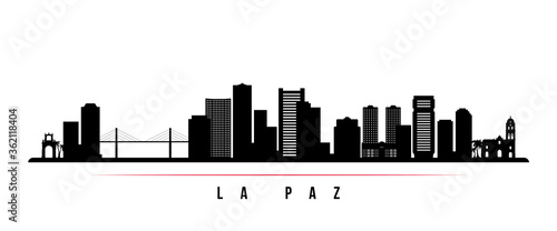 La Paz skyline horizontal banner. Black and white silhouette of La Paz, Bolivia. Vector template for your design.