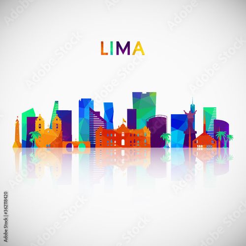 Lima skyline silhouette in colorful geometric style. Symbol for your design. Vector illustration.