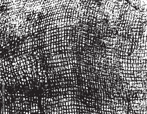 Grunge texture of soft gauze cotton fabric. Abstract monochrome background of coarse crumpled fabric. Vector illustration.