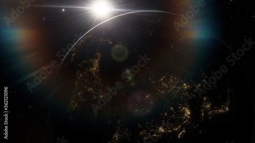 Fototapeta Naklejka Na Ścianę i Meble -  View of planet earth from space, detailed planet surface, science fiction wallpaper, cosmic landscape 3D render
