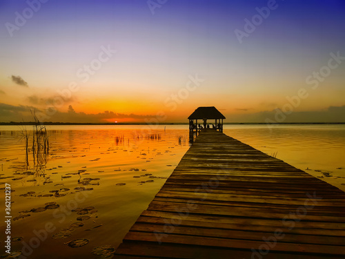 Fototapeta Naklejka Na Ścianę i Meble -  Sunrise on Lake Bacalar, Quintana Roo, Mexico