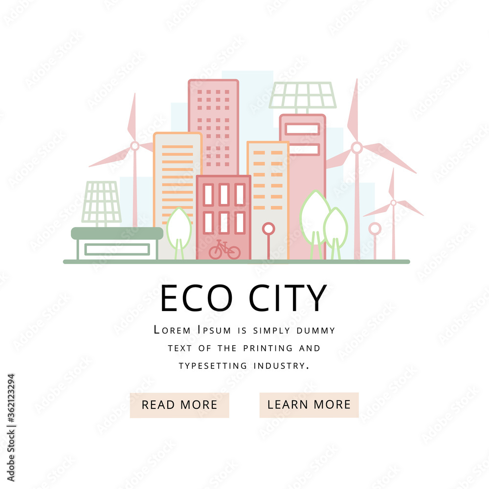 Green modern city, smart city, vector, line illustration.