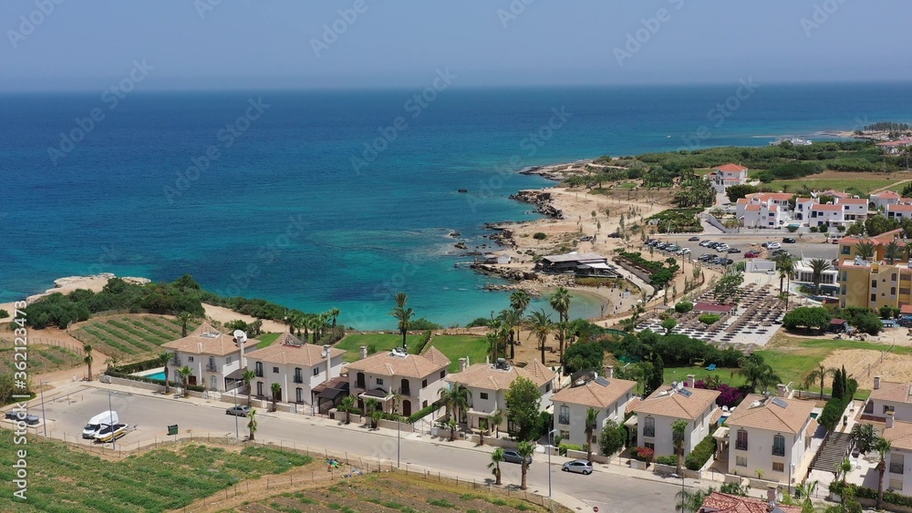 Cyprus coast with cliffs and beach aerial view